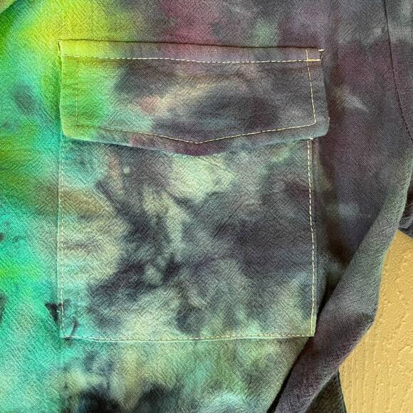 Ice Dyed Romper - Tie Dyed Upcycled - Pockets Soft Summer Spring (Women's Small) - Picture 13 of 14